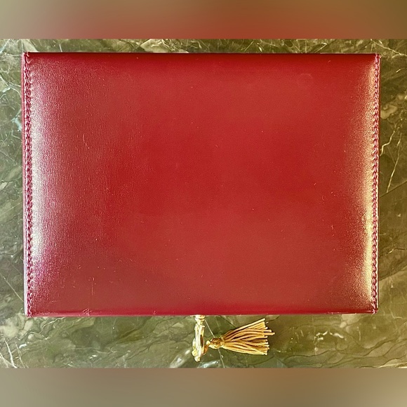 Tiffany & Co. Italian Cherry Red Leather Jewelry Box w/ Original Key & Tassel - Picture 2 of 10